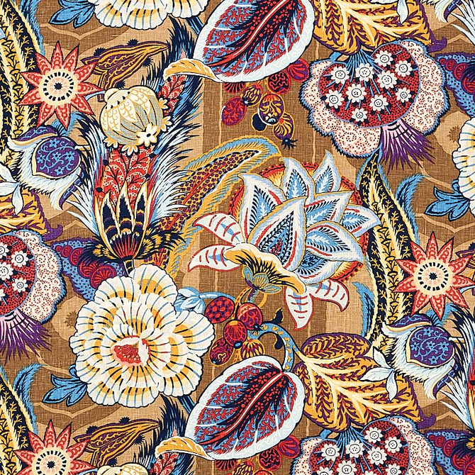 Zanzibar Linen Print Cerulean 173520 by Schumacher Designer Fabric Schumacher Classics 29.0" - Swanky Fabrics -