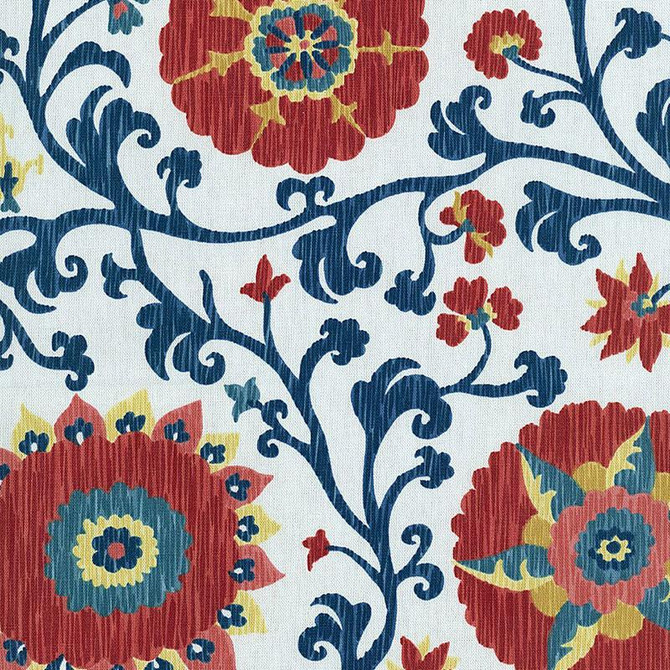 Fergana Embroidery Print Prussian 1327001 by Schumacher Designer Fabric Classic Prints 27.0" - Swanky Fabrics -