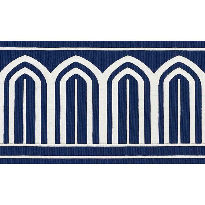 Arches Embroidered Tape Wide Marine 70775 by Schumacher Designer Trim Miles Redd 5.3" - Swanky Fabrics -