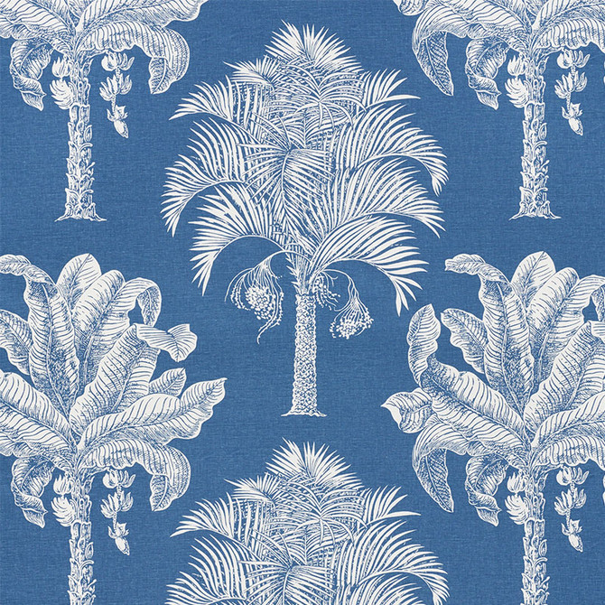 Grand Palms Blue 178002 by Schumacher Designer Fabric NEW TRADITIONAL LINEN 55% COTTON 45% UNITED STATES OF AMERICA WYZENBEEK 15,000 </p><p>Repeat: Horizontal: 27" (69CM) and Vertical: 25" (64CM) 54 - Swanky Fabrics -