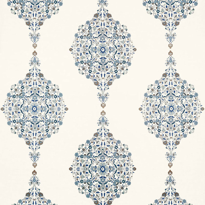 Mehndi Linen Print Indigo 175321 by Schumacher Designer Fabric AU NATUREL 2 See Sample INDIA . </p><p>Repeat: Horizontal: 17 1/2" (44CM) and Vertical: 31" (79CM) 52 1/2" WIDE (133CM) - Swanky Fabrics -