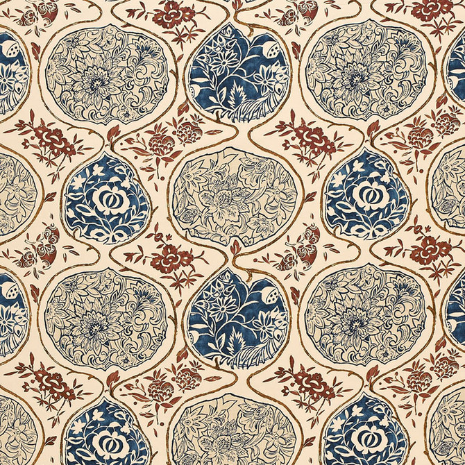 Katsugi Indigo & Cinnabar 2620931 by Schumacher Fabric Schumacher Fabric Katsugi Indigo & Cinnabar 2620931Fabric LINEN 55% BELGIUM </p><p>Repeat: H: HORZ. 27" (69CM) , V: VERT. 25" (64CM) 54 - Fabric Carolina -