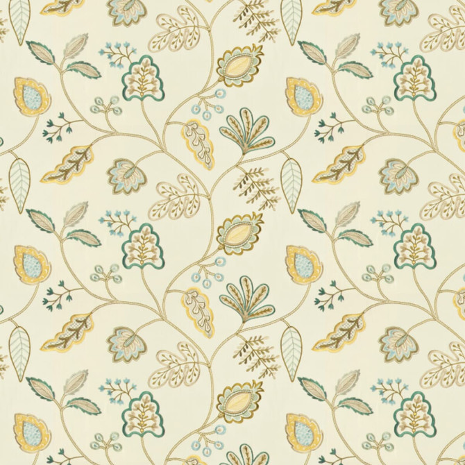 Edsel 1 Bay by Stout Designer Fabric Rainbow Library Spa/Teal 100% Cotton Viscose Embroidery INDIA WYZENBEEK 50 000 DOUBLE RUB WEAR TEST (HEAVY DUTY) Horizontal: 25.5 and Vertical: 15.25 51 in - Swanky Fabrics -