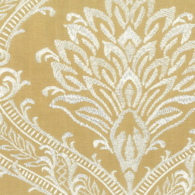 Motive 1 Gold by Stout Designer Fabric EMBROIDERY IV 100%COT %BEMB INDIA </p><p>Repeat: 15.375 51.25 in - Swanky Fabrics -