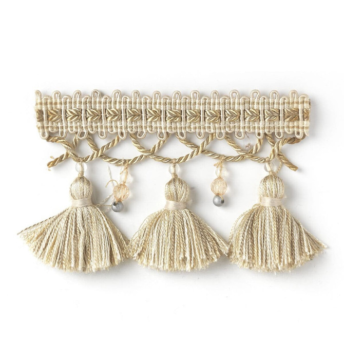 Lotus 1 Sand by Stout Designer Trim Bedazzle Trim 80% Spun Viscose 11% Polyester 9% Cotton CHINA Horizontal: 0 and Vertical: 0 2.25 in - Swanky Fabrics -