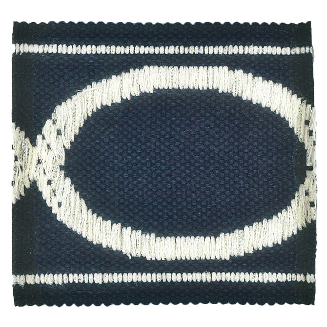 Monogram 1 Navy by Stout Designer Trim MOONDUST TRIM 38%LIN 31%SVI 26%JUT 5%MTL CHINA Horizontal: 0 and Vertical: 0 3 in - Swanky Fabrics -