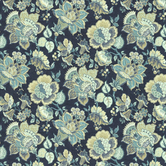 Parisian Park Indigo by Kasmir Designer Fabric 1454 100% Cotton
 SPAIN </p><p>Repeat: Horizontal: 27 inches and Vertical: 27 inches 54 - Swanky Fabrics -