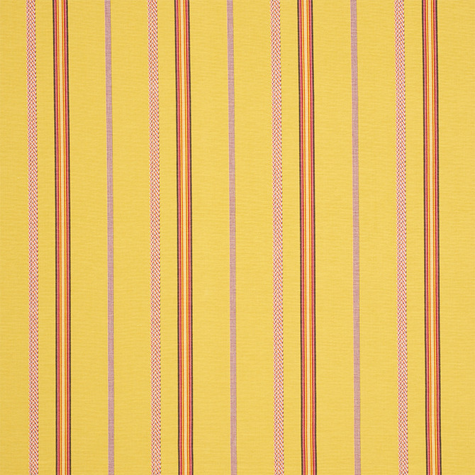 Kayenta Stripe Yellow 77452 by Schumacher Designer Fabric TRUE WEST COTTON 100% INDIA MARTINDALE 35,500 </p><p>Repeat: Horizontal: 6 3/4" (17CM) and Vertical: 56 - Swanky Fabrics -