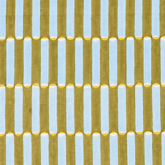 Luna Hand Block Print Khaki 179282 by Schumacher Designer Fabric Molly Mahon 1.75" - Swanky Fabrics -