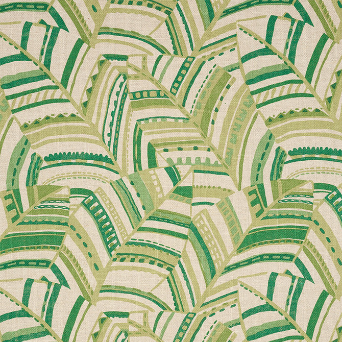 Deco Leaves Palm 178650 by Schumacher Designer Fabric TROPICANA See Sample UNITED KINGDOM - </p><p>Repeat: Horizontal: 18" (46CM) and Vertical: 19 1/2" (50CM) 55 1/2" (141 CM) - Swanky Fabrics -
