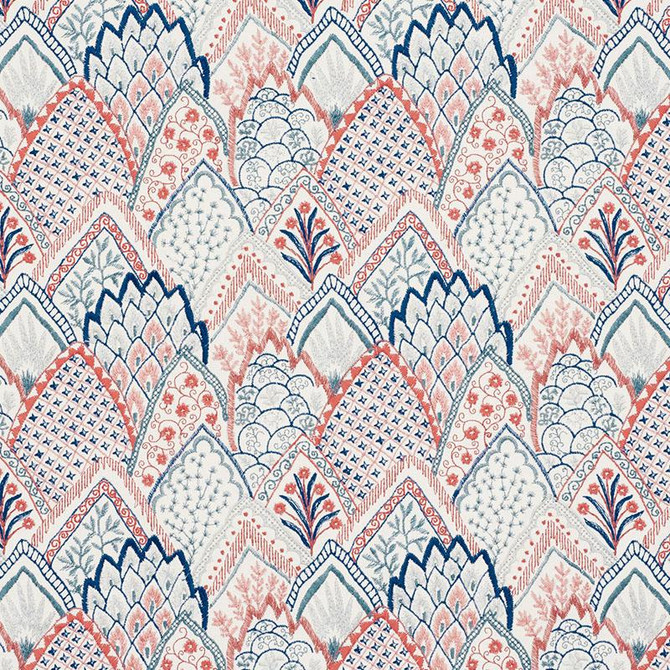 Albizia Embroidery Delft & Rose 76310 by Schumacher Designer Fabric Palampore 8.62" - Swanky Fabrics -