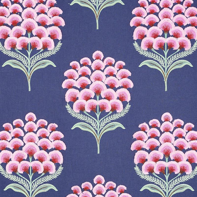 Aurelia Embroidery Navy 78810 by Schumacher Designer Fabric Exquisite Embroideries 16.75" - Swanky Fabrics -