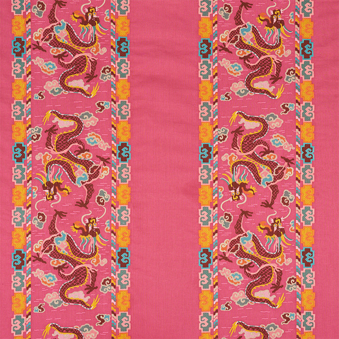 Lotan Dragon Embroidery Pink 78092 by Schumacher Designer Fabric FIRE BREATHER LINEN 65% POLYESTER 35% INDIA </p><p>Repeat: Horizontal: 26 1/2" (67CM) and Vertical: 30" (76CM) 58.5 - Swanky Fabrics -
