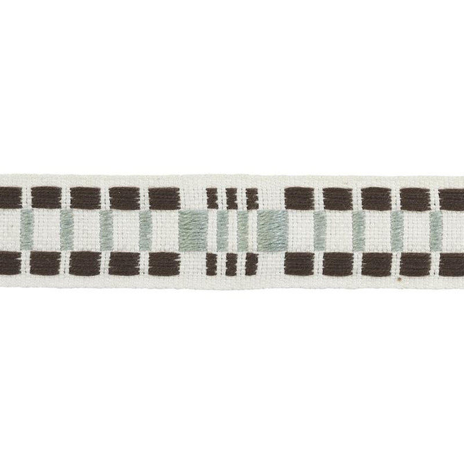 Carmo Tape Narrow Sage 78992 by Schumacher Designer Trim Stephanie Seal Brown - Swanky Fabrics -