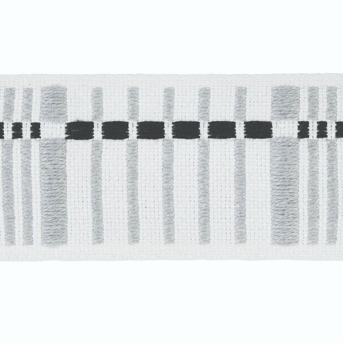 Carmo Tape Medium Silver & Black 79001 by Schumacher Designer Trim Stephanie Seal Brown - Swanky Fabrics -