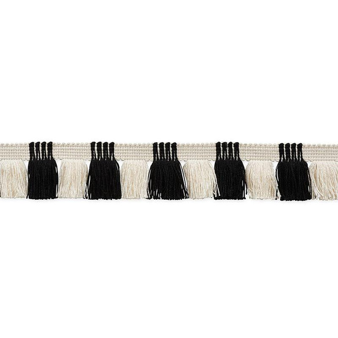Juno Fringe Black & Ivory 75363 by Schumacher Designer Trim Nautilus 1.75" - Swanky Fabrics -