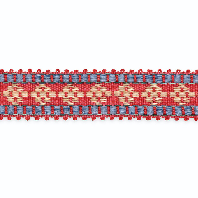Mary Kay Braid Cherry/Lapis/Mocha B211-2 by Schumacher Designer Trim SCHUMACHER TRIM PROGRAM See Sample UNITED STATES OF AMERICA TO BE DETERMINED </p><p>Repeat: Horizontal: - and Vertical: - 1 3/8" WIDE (3CM) - Swanky Fabrics -