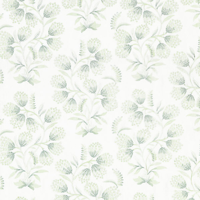 Hana Embroidery/Eucalyptus 27233-002 by Scalamandre Designer Fabric PACIFICA 42% LINEN 27% COTTON 20% VISCOSE 11% SPUN POLYESTER INDIA MEDIUM DUTY Horizontal: 15" and Vertical: 16.75" 54.25" - Swanky Fabrics -