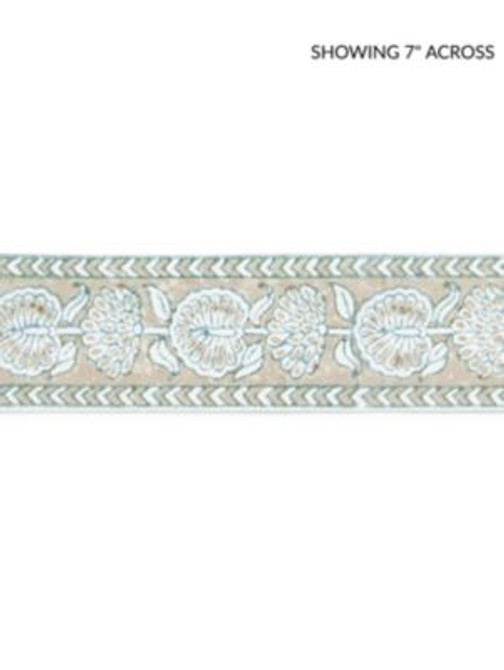 Tulsi Block Print Tape Misty Island SCT33280001 by Scalamandre Designer Trim PACIFICA 100% COTTON INDIA MEDIUM DUTY Horizontal: 2.75" and Vertical: 2.25 - Swanky Fabrics -
