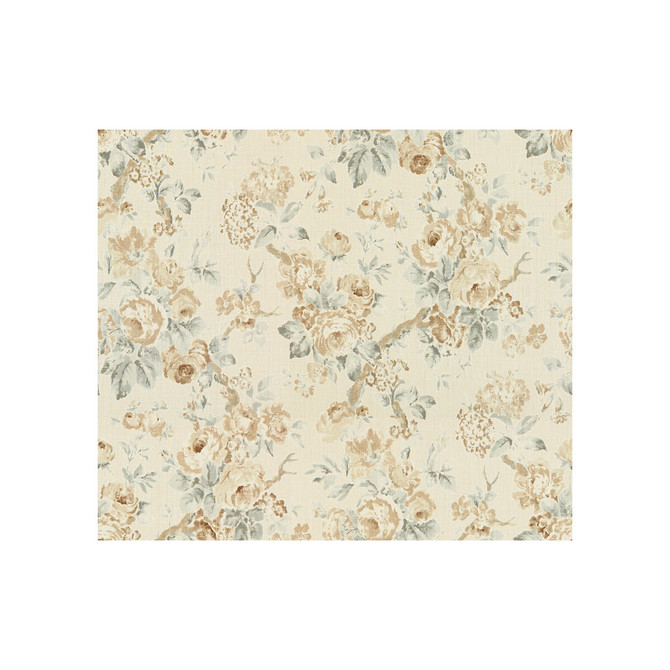 Garden Roses Beige/Aqua by Lee Jofa Designer Fabric SUZANNE RHEINSTEIN *HOLLYHOCK II LINEN - 100% United Kingdom MEDIUM Horizontal: 39 and Vertical: 32 60 - Swanky Fabrics -