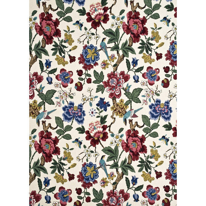 Persian Pomegranate Red/Indigo/Stone by G P & J Baker Designer Fabric CRAYFORD LINEN - 100% Thailand HEAVY Horizontal: 26.004 and Vertical: 35.46 52.008 - Swanky Fabrics -