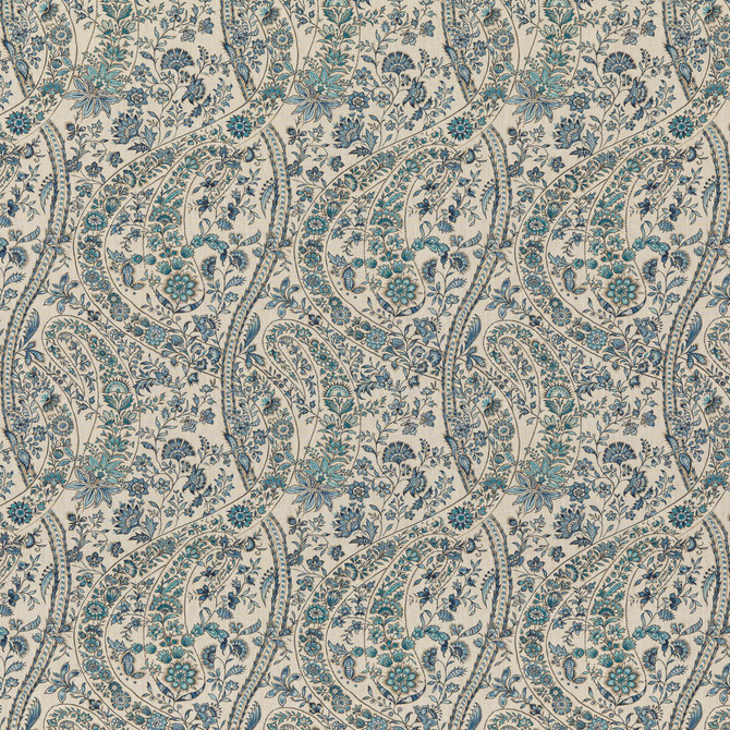 Bukhara Paisley Blue by G P & J Baker Designer Fabric COROMANDEL LINEN - 100% United Kingdom Horizontal: 13.593 and Vertical: 23.64 54.372 - Swanky Fabrics -