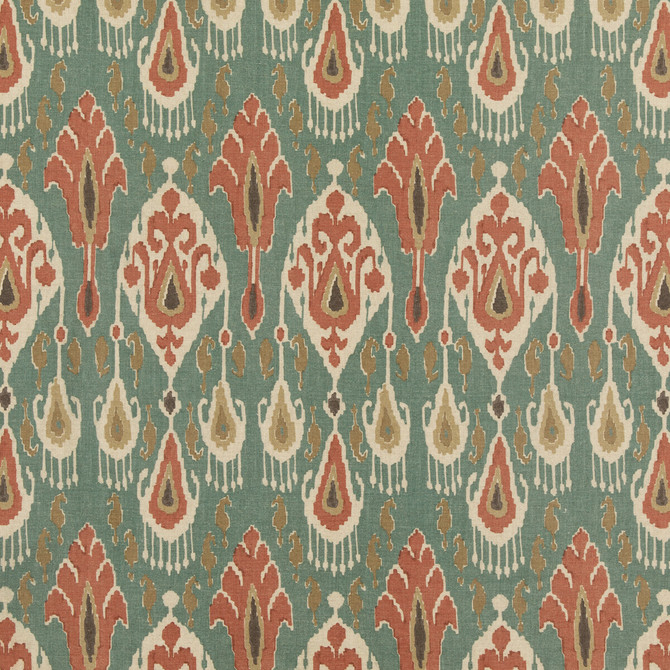 Ikat Bokhara Teal by G P & J Baker Designer Fabric CHIFU VISCOSE - 49%;LINEN - 26%;COTTON - 17%;POLYESTER - 8% Thailand MEDIUM Horizontal: 10.244 and Vertical: 27.186 51.22 - Swanky Fabrics -