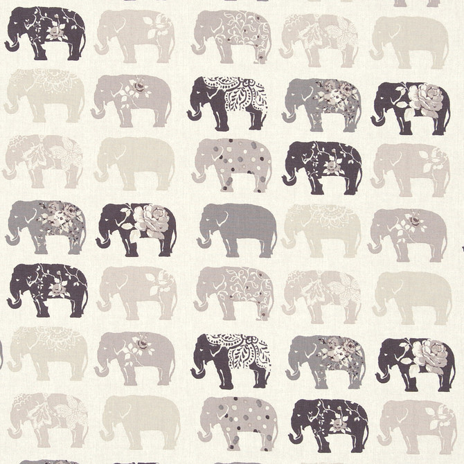 Elephants Natural by Clarke And Clarke Designer Fabric CLARKE & CLARKE BLIGHTY COTTON - 100% Turkey MEDIUM Horizontal: and Vertical: 54 - Swanky Fabrics -