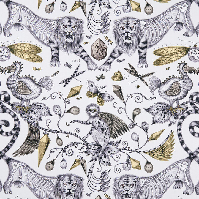 Extinct Gold by Clarke And Clarke Designer Fabric ANIMALIA BY EMMA J SHIPLEY FOR C&C COTTON - 100% United Kingdom HEAVY Horizontal: 27.17 and Vertical: 22.24 54 - Swanky Fabrics -