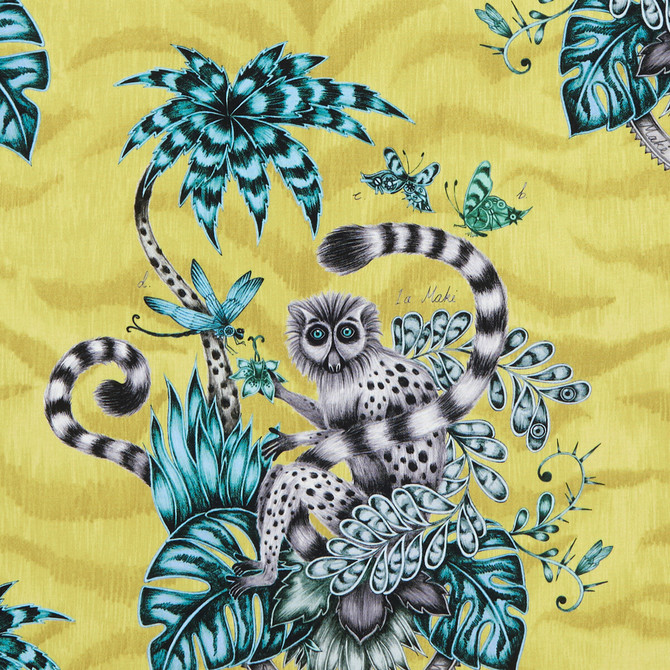Lemur Lime by Clarke And Clarke Designer Fabric ANIMALIA BY EMMA J SHIPLEY FOR C&C COTTON - 100% United Kingdom HEAVY Horizontal: 18.11 and Vertical: 21.65 54 - Swanky Fabrics -