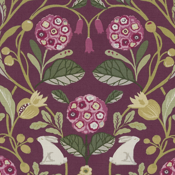 Forester Plum by Clarke And Clarke Designer Fabric CLARKE & CLARKE SHERWOOD COTTON - 100% Turkey MEDIUM Horizontal: 18 and Vertical: 16.1 54 - Swanky Fabrics -
