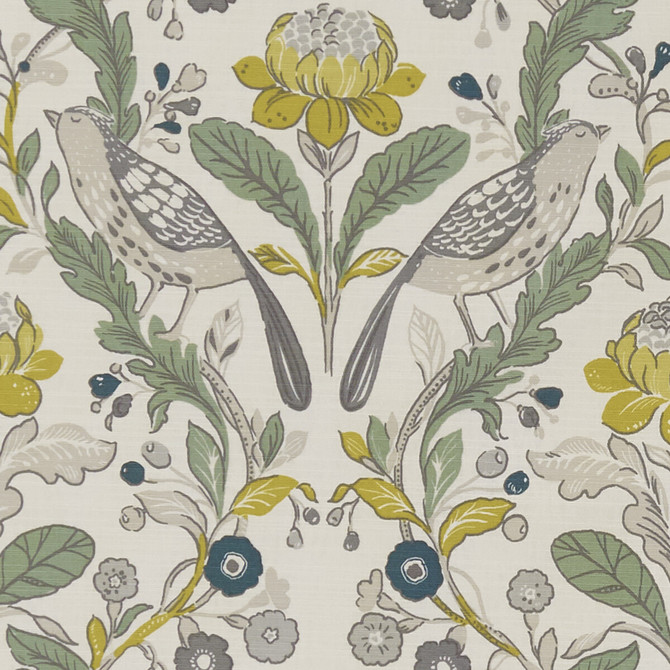 Orchard Birds Birds Forest/Chartreuse by Clarke And Clarke Designer Fabric CLARKE & CLARKE SHERWOOD COTTON - 100% Turkey MEDIUM Horizontal: and Vertical: 54 - Swanky Fabrics -