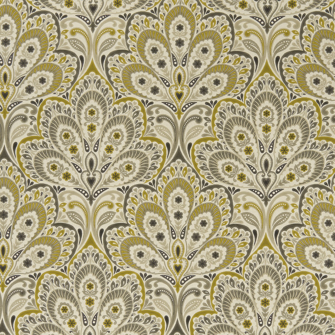 Persia Charcoal/Ochre by Clarke And Clarke Designer Fabric CLARKE & CLARKE EDEN COTTON - 90%;LINEN - 10% Spain MEDIUM Horizontal: 13.375 and Vertical: 13.5 54.375 - Swanky Fabrics -