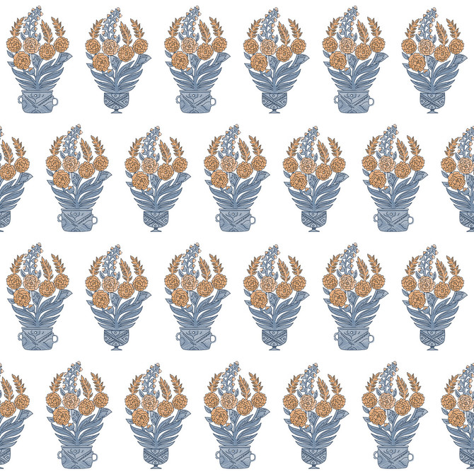 Celorio Wp Azul/Teja by Gaston Y Daniela Designer Wallcovering LORENZO CASTILLO V PAPER - 100% Spain Horizontal: 0 and Vertical: 10.4 20.8 - Swanky Fabrics -