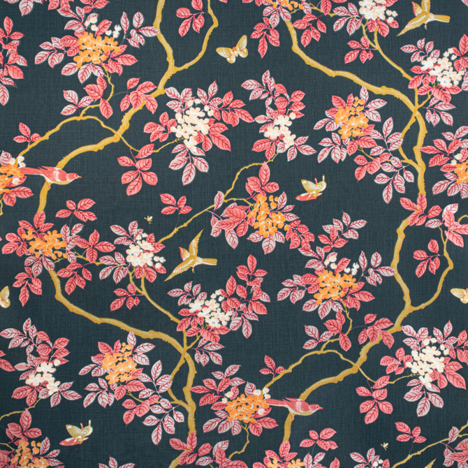 7820-10 Birds And Butterfly Nightfall by Bassett Mcnab Designer Fabric BASSETT MCNAB ORIGINS 100%LIN USA Horizontal: 48 and Vertical: 49 48 in - Swanky Fabrics -