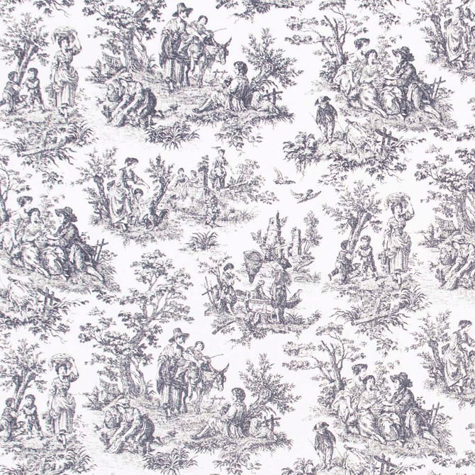 Country Toile Noir by Carole Designer Fabric Ash Oak 100% Cotton Printed & Finished In USA 51,000 Wyzenbeek Double Rubs Horizontal: 13.5 and Vertical: 13.5 54 - Swanky Fabrics -