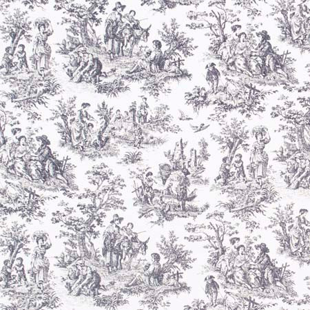 Country Toile Noir by Carole Designer Fabric Ash Oak 100% Cotton Printed & Finished In USA 51,000 Wyzenbeek Double Rubs 13 1/2" V, 13 1/2" H HD 54" - Swanky Fabrics -
