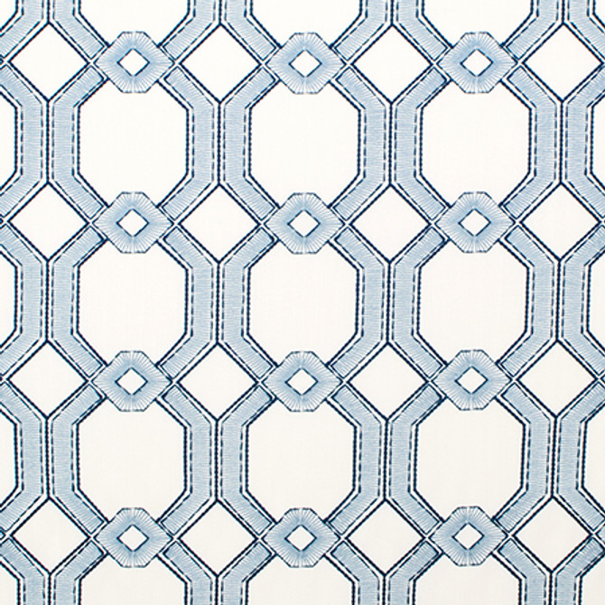 Graceful Gate Delft by Carole Designer Fabric French Navy,Bluebell 100% Polyester India N/A 6 1/2" V, 6 3/4" H 53.5" - Swanky Fabrics -