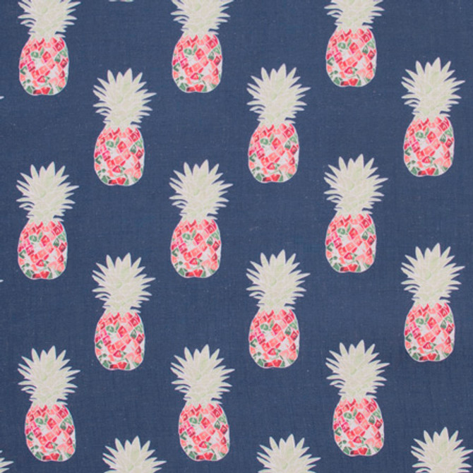 Happy Pineapple Navy by Carole Designer Fabric Bluebird 95% Polyester, 5% Linen China Passes 50,000 Double Rubs Wyzenbeek </p><p>Repeat: 10 1/2" V, 8 3/4" H 58" - Swanky Fabrics -