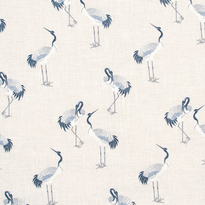 Heron River by Carole Designer Fabric Bluebird 86% Polyester, 9% Rayon, 5% Linen China 15 1/2" V, 13 1/2" H 54" - Swanky Fabrics -