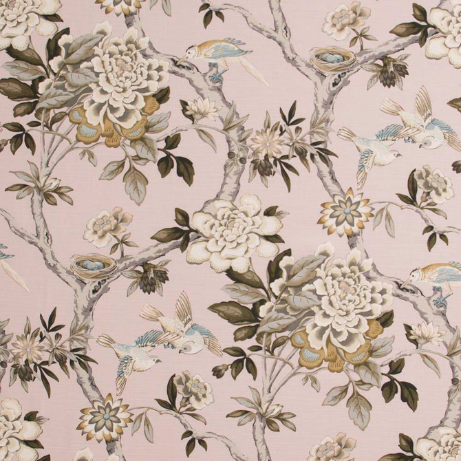 Bird Sanctuary Blush by Carole Designer Fabric Pink Jade 100% Cotton- SSR Peru 25,000 Wyzenbeek Double Rubs Horizontal: 13.5 and Vertical: 25.25 54 - Swanky Fabrics -