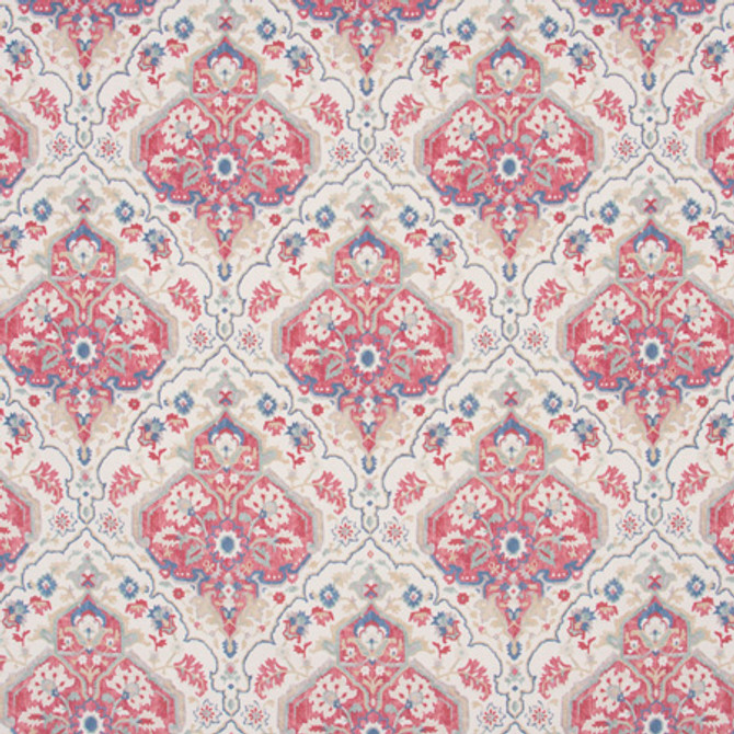 Take Your Place Pimento by Carole Designer Fabric Azalea 100% Polyester India Passes 30,000 Double Rubs Wyzenbeek 18" V, 6 3/4" H HD 54" - Swanky Fabrics -