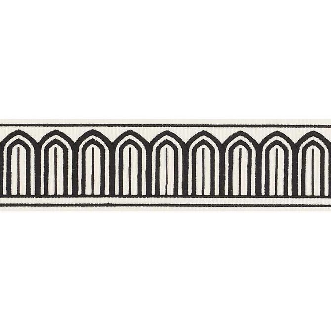 Arches Embroidered Tape Medium Black On White 70760 by Schumacher Designer Trim Miles Redd 1.8" - Swanky Fabrics -