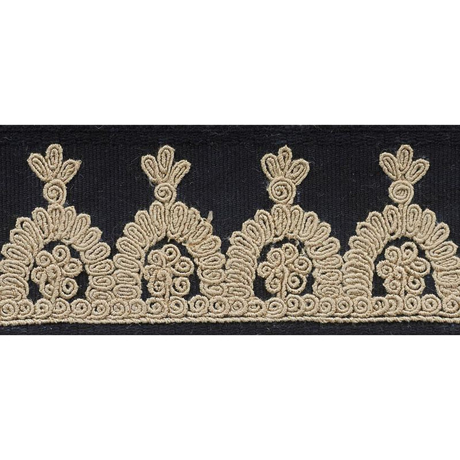 Noelia Embroidered Tape Onyx 74154 by Schumacher Designer Trim Ottoman Chic 1.0" - Swanky Fabrics -