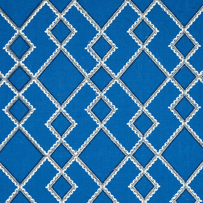 Branson Embroidery Blue 75891 by Schumacher Designer Fabric HAPPY TOGETHER II LINEN 62% POLYESTER 38% INDIA </p><p>Repeat: Horizontal: 8 1/8" (21CM) and Vertical: 15" (38CM) 55 - Swanky Fabrics -