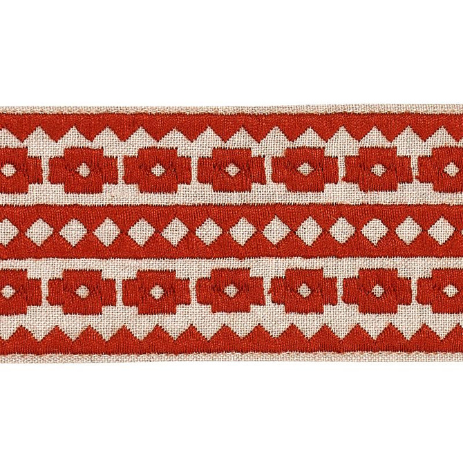 Talitha Tape Terracotta On Natural 79921 by Schumacher Designer Trim Bohemia - Swanky Fabrics -
