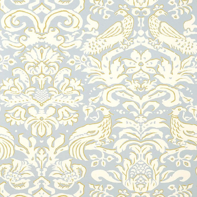 Aldwyn Damask Robin'S Egg 5003610 by Schumacher Designer Wallpaper Palazzo 27.0" - Swanky Fabrics -