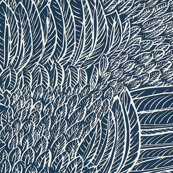 Featherfest Marine 5007565 by Schumacher Designer Wallpaper Drawn From Nature 27.0" - Swanky Fabrics -