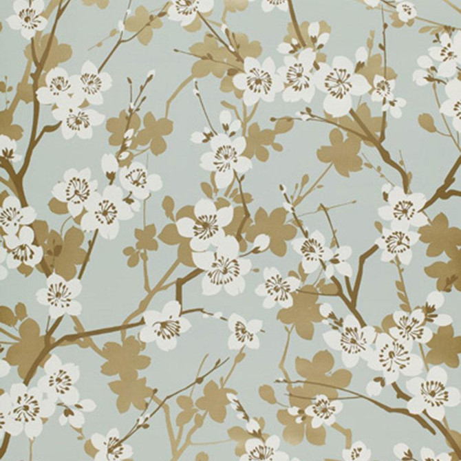 Ming Cherry Blossom Aqua 5001070 by Schumacher Designer Wallpaper Perennial Favorites 27.0" - Swanky Fabrics -