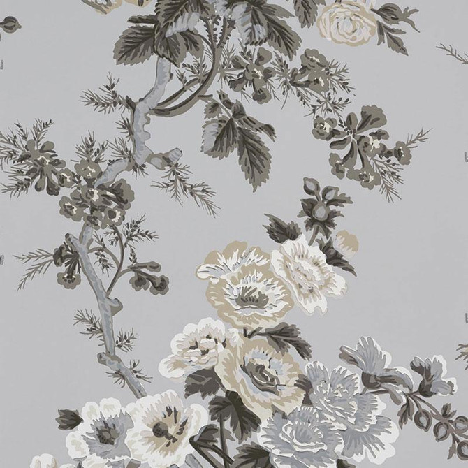 Pyne Hollyhock Grisaille 5006923 by Schumacher Designer Wallpaper Print Happy 27.0" - Swanky Fabrics -